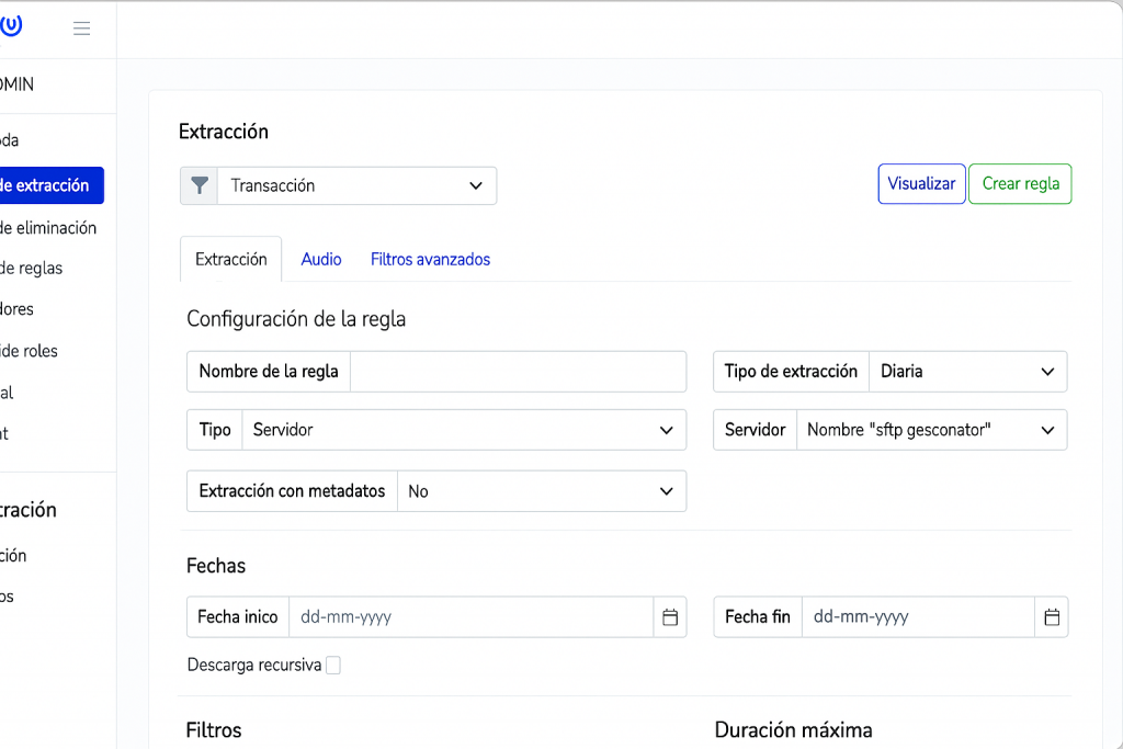 DAES — Configuración de reglas de extracción de audio y metadatos para trazabilidad y compliance en contact center